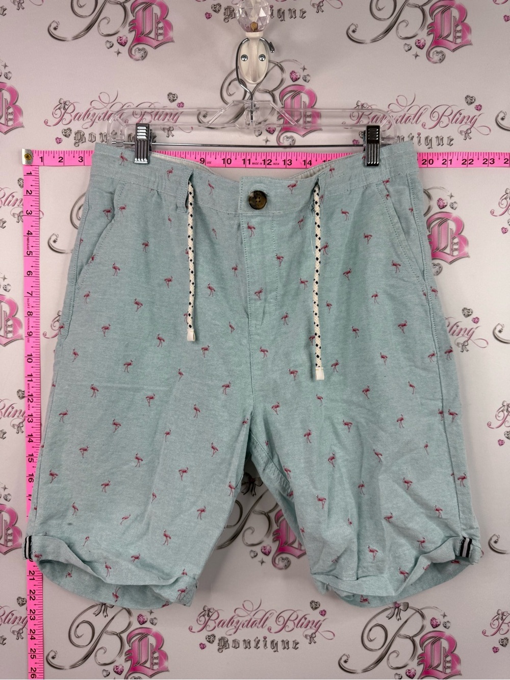 Urban man shorts Aqua Drawstring Shorts with Pink Flamingo Print